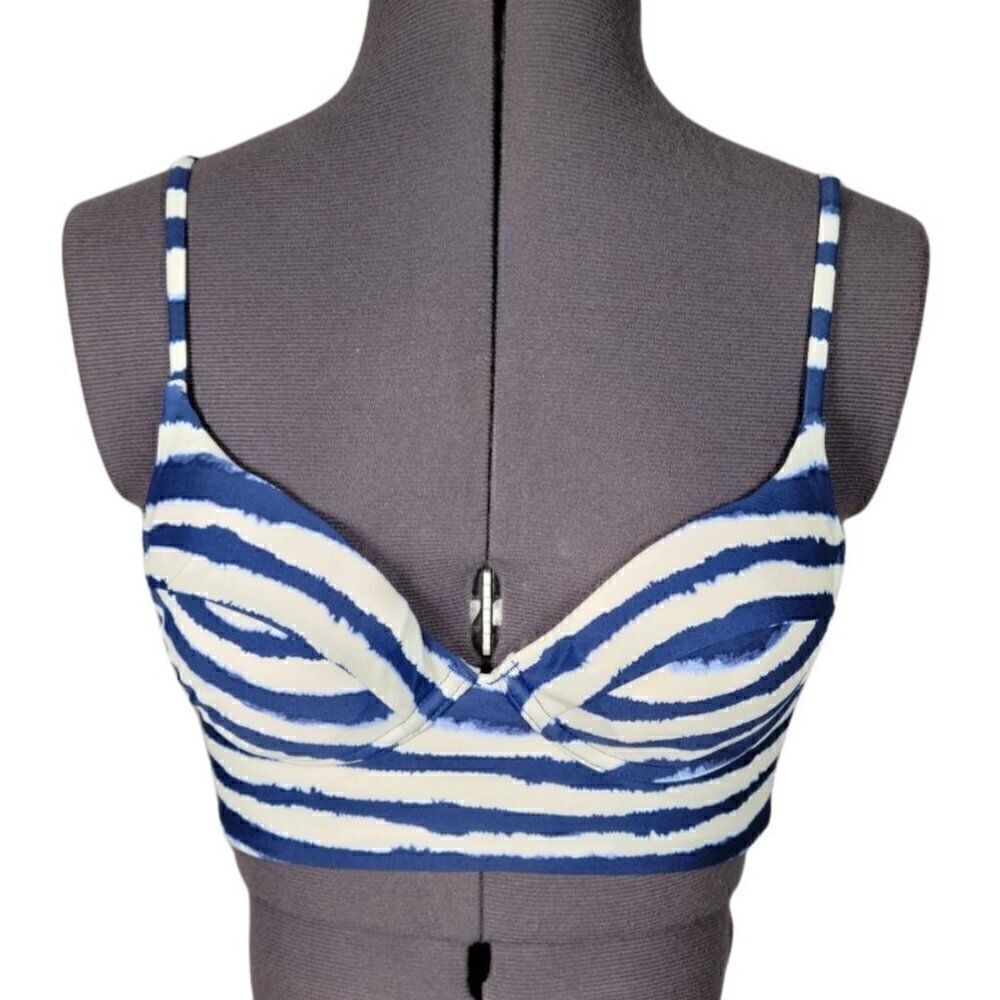 Tori Praver Indigo Striped Balconette Bikini Top Sz S